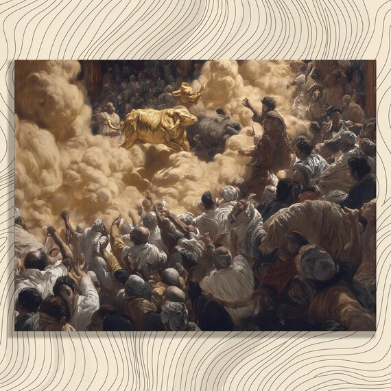 Worship of the Golden Calf Dramatic Biblical Oil Painting Art Poster
