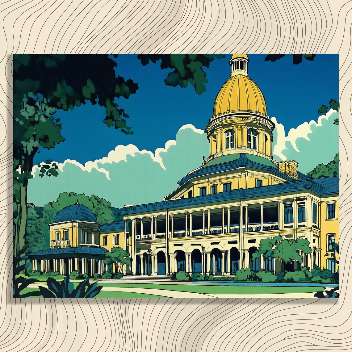 Grand Golden Dome Building Vintage Travel Illustration City Poster