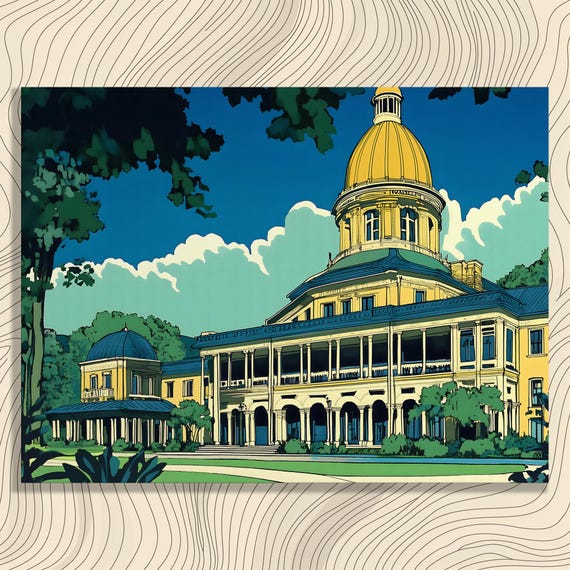 Grand Green Dome Canvas Wall Art Modern Architecture Illustration Print Decor Gift For Enthusiasts Contemporary Building Landscape