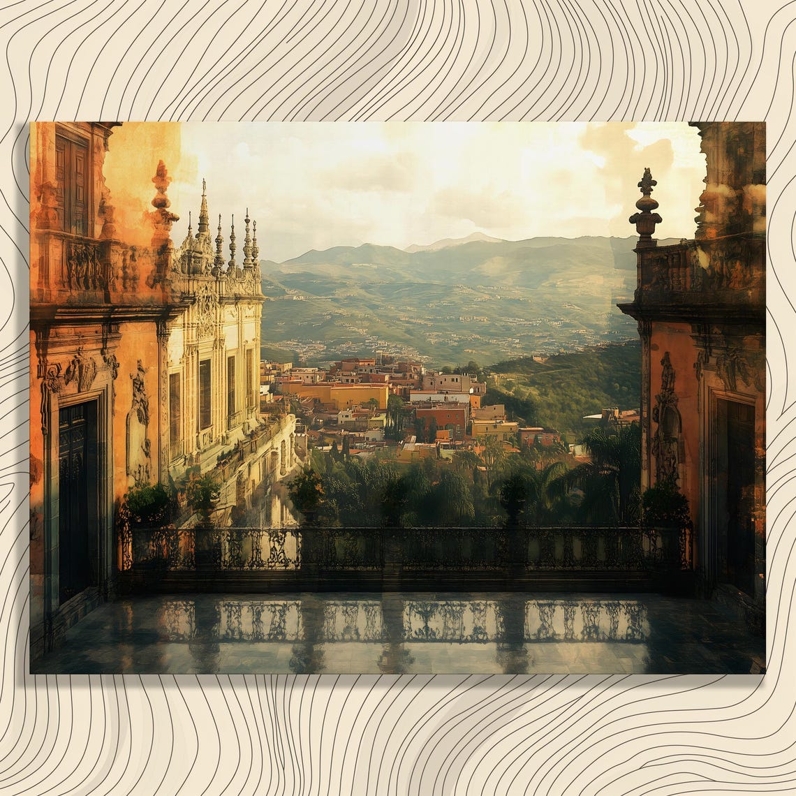 Historic Terrace Overlooking Old Town Valley Baroque View Poster