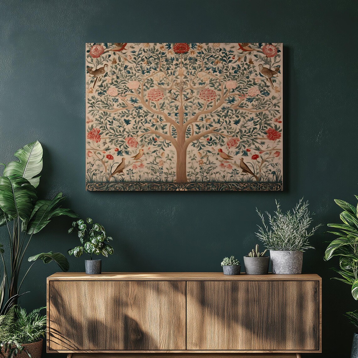 Tree of Life Blossoming Branches Birds Vintage Tapestry Art Poster