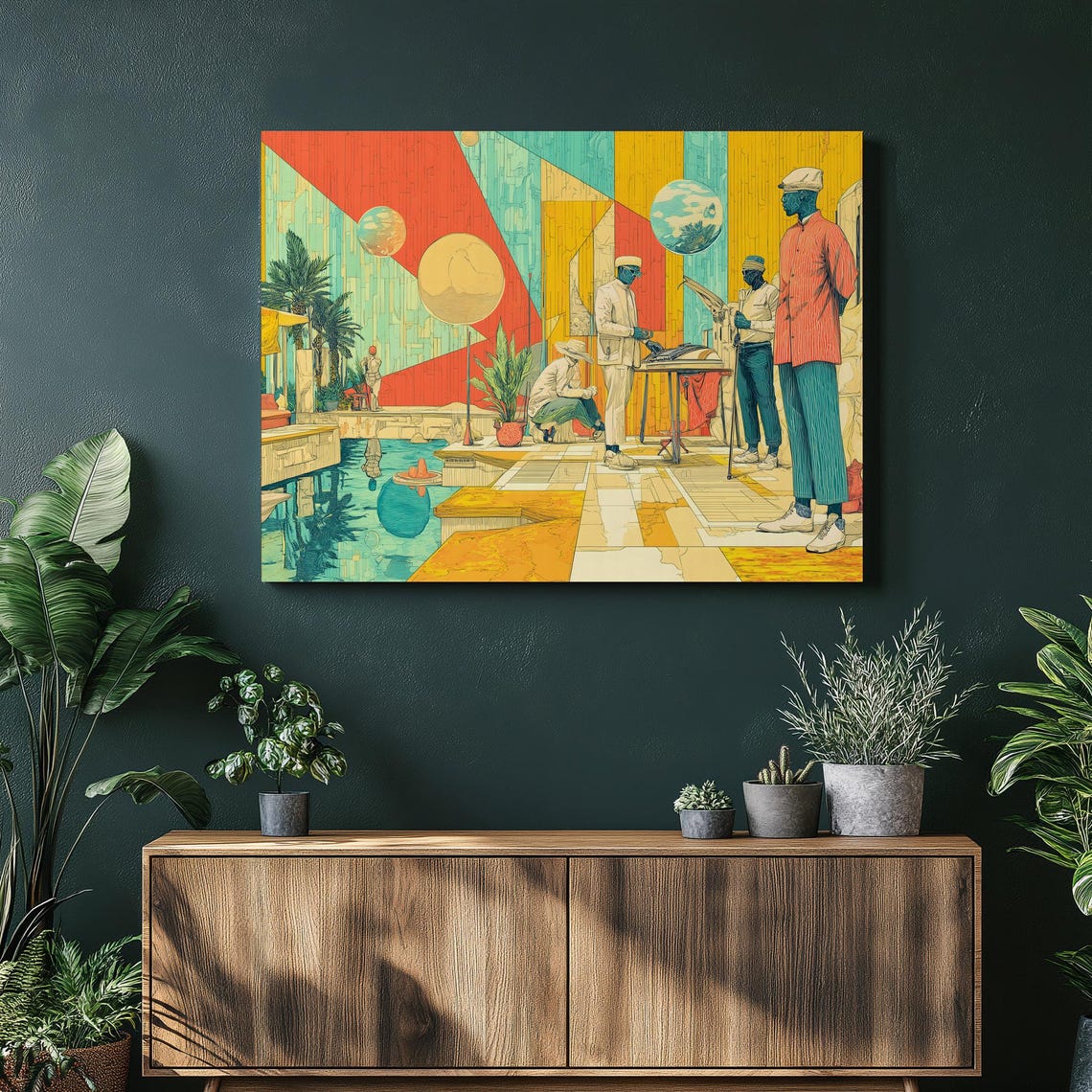 Retro Futurism Poolside Market Colorful Geometric Pop Art Poster