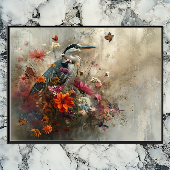 Heron Canvas Wall Art Painting With Vibrant Colors Bird Themed Home Decor Abstract Background Living Room Or Office