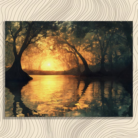 Peaceful Sunset Forest Canvas Wall Art Serene Dusk Reflection Painting Premium Print Decor Gift For Lovers And Home Decorators