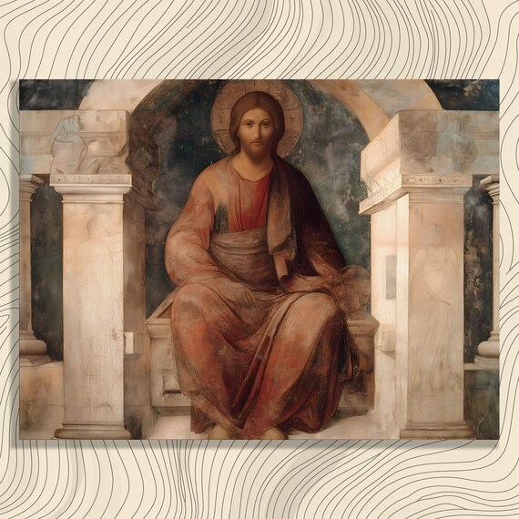Christ Enthroned Canvas Wall Art Religious Icon Decor Biblical Painting Christian Devotional Spiritual Gift Faith Scripture Print