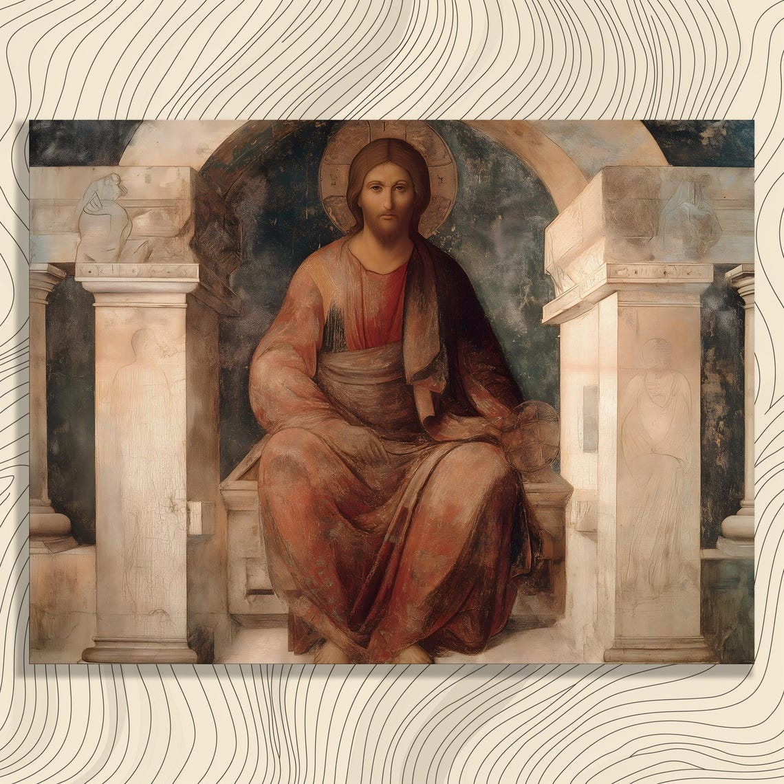 Christ Enthroned Renaissance Fresco Religious Icon Sacred Wall Art