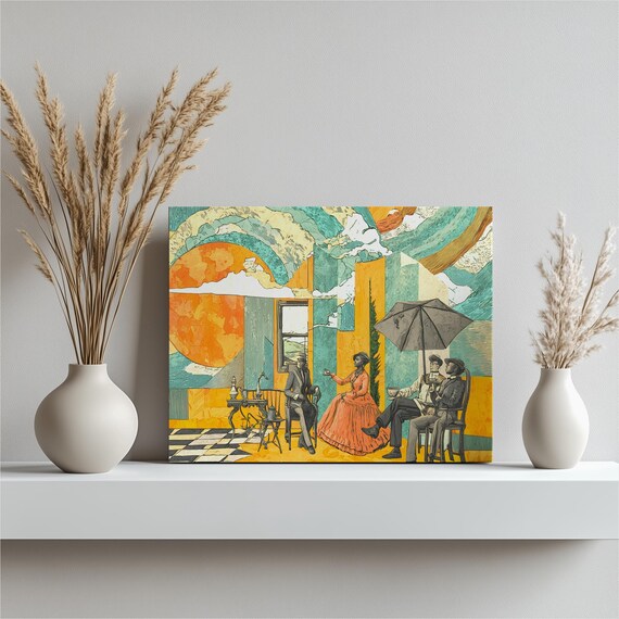Whimsical Victorian Tea Party Vintage Collage Orange Gown Wall Art
