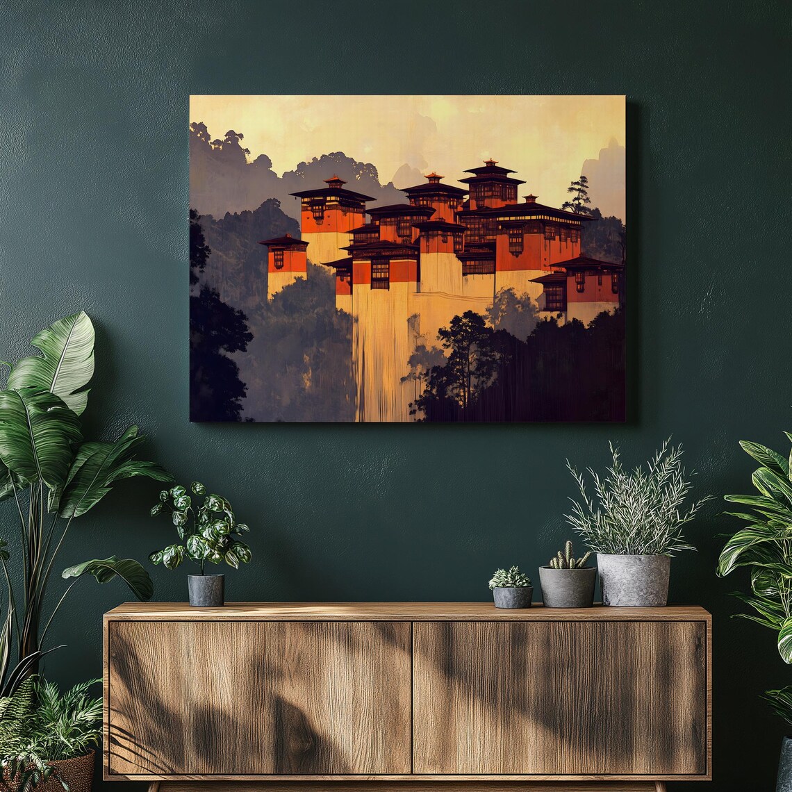Bhutanese Dzong Himalayan Cliff Monastery Golden Hour Canvas Art Print