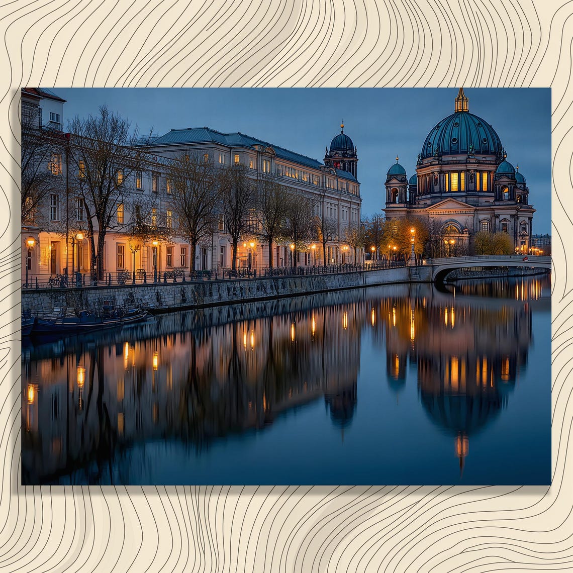 Berlin Cathedral Spree River Twilight Reflection Night Photo Poster