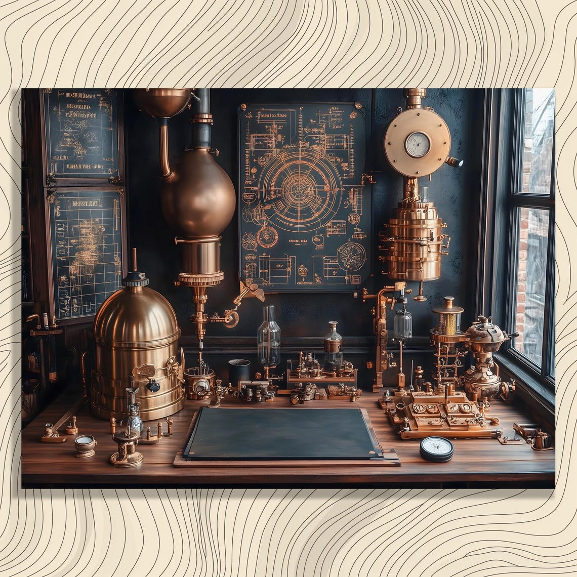Vintage Steampunk Copper Machinery Inventor Workshop Art Print