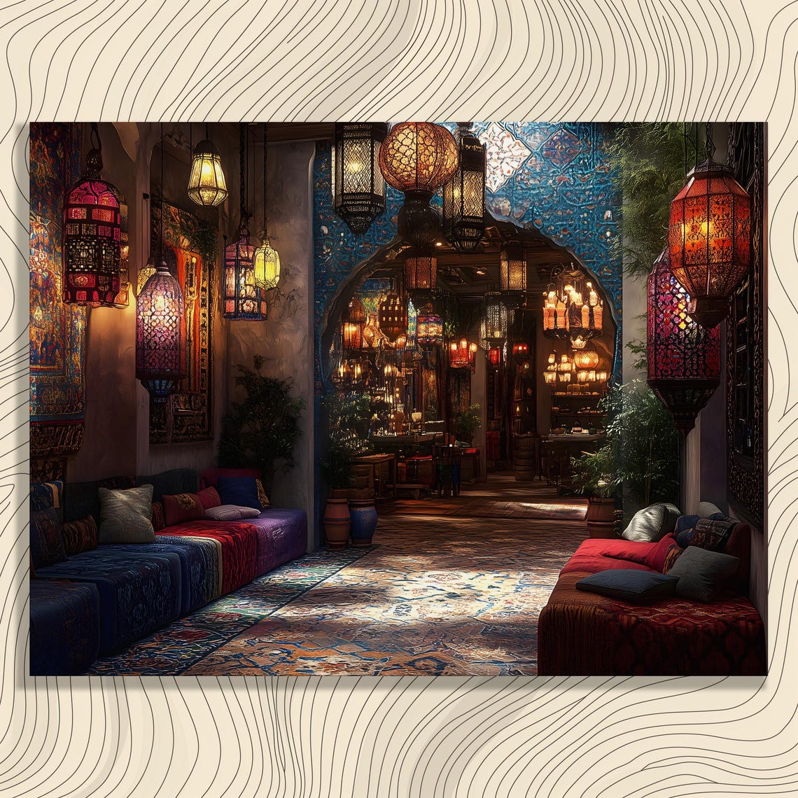 Moroccan Lantern Lounge Opulent Interior Warm Night Market Poster