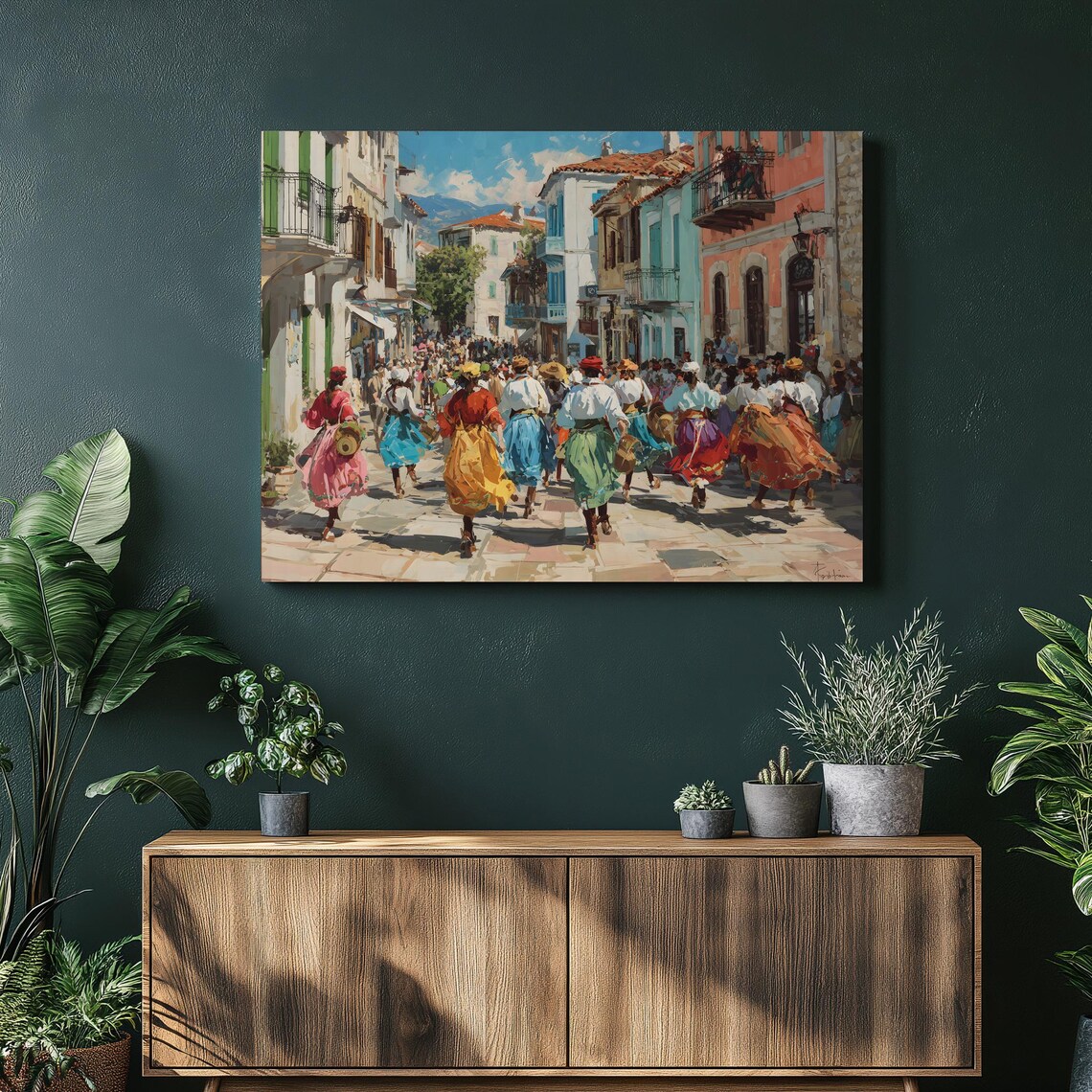 Colorful Festival Dancers Mediterranean Old Town Street Print