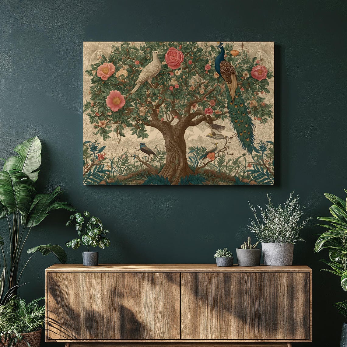 Tree of Life Peacock Chinoiserie Botanical Birds Floral Poster