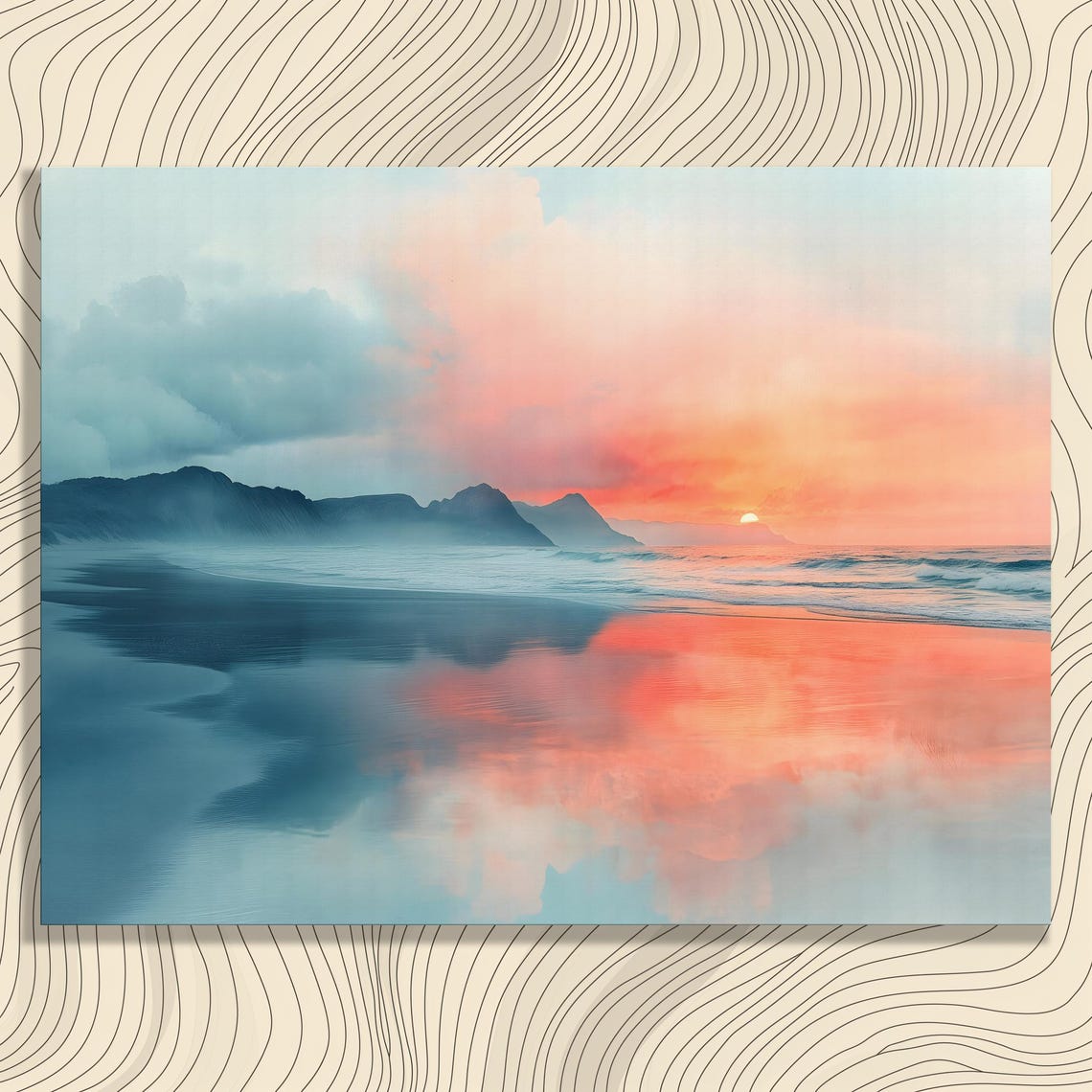 Beach Sunset With Pink Sky Reflections On Wet Sand Ocean Poster