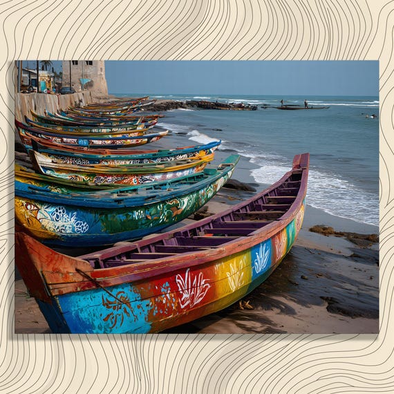 Colorful Fishing Boats Canvas Wall Art Coastal Beach Decor Ocean Print Nautical Painting Vibrant Seaside Gift For Boat Lovers