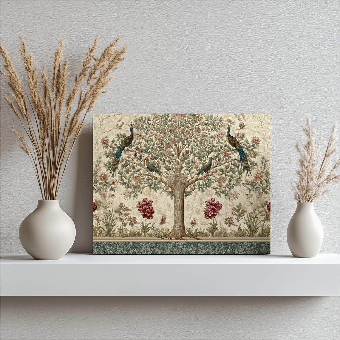 Peacocks Tree Of Life Vintage Floral Morris Style Art Poster