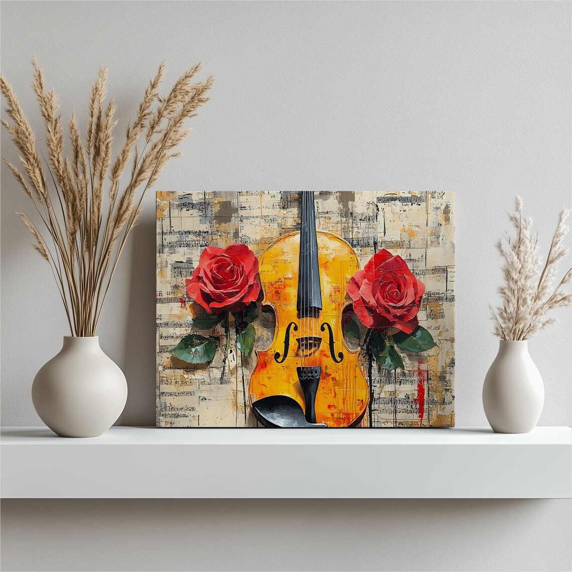 Violin And Red Roses Vintage Sheet Music Still Life Art Poster