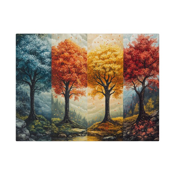 Four Seasons Tree Panels Canvas Wall Art Winter Spring Summer Fall