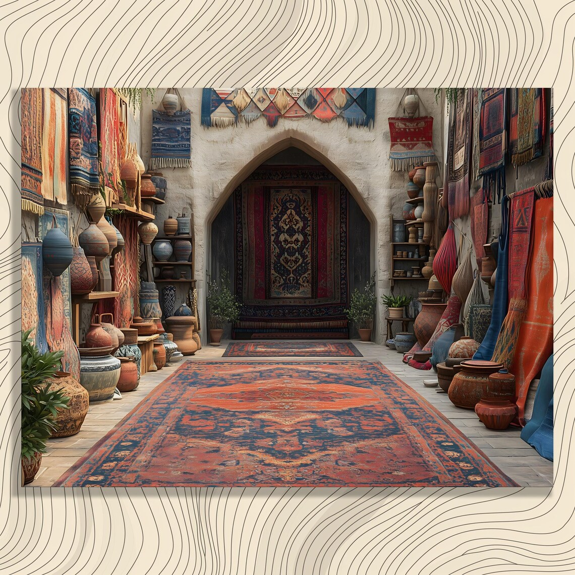 Oriental Rug Shop Moroccan Souk Colorful Carpets Travel Scene Poster