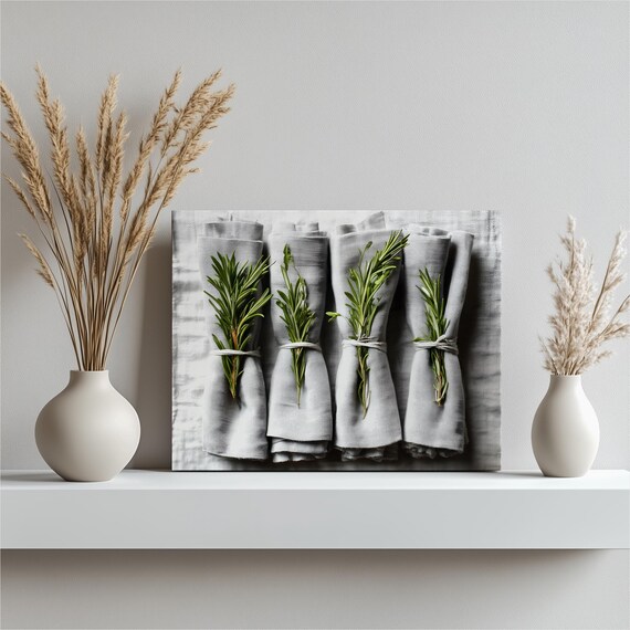 Minimalist Rosemary Napkins Neutral Linen Farmhouse Wall Art