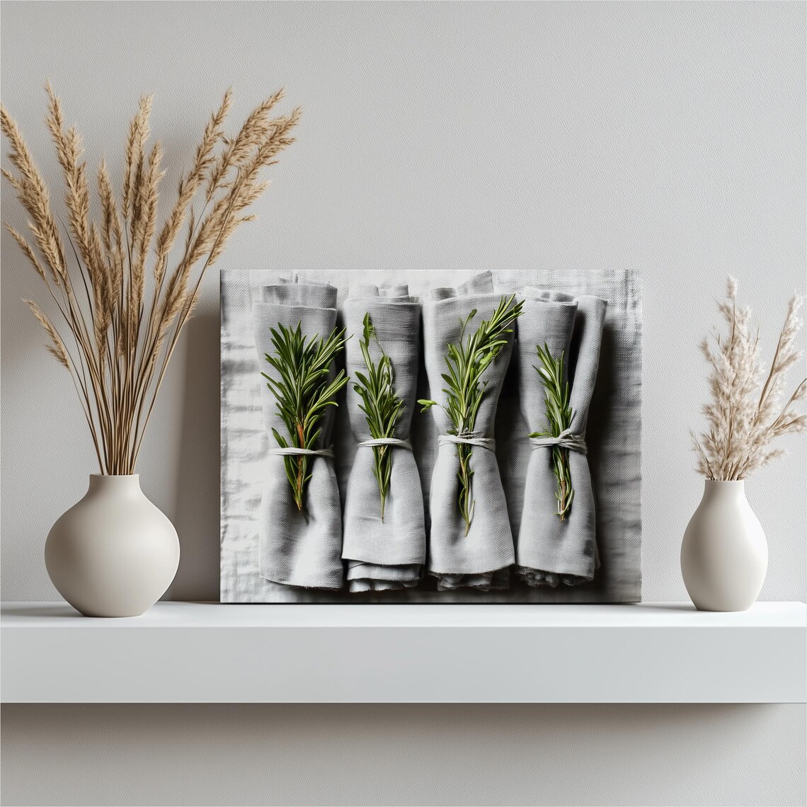 Minimalist Rosemary Napkins Neutral Linen Farmhouse Wall Art