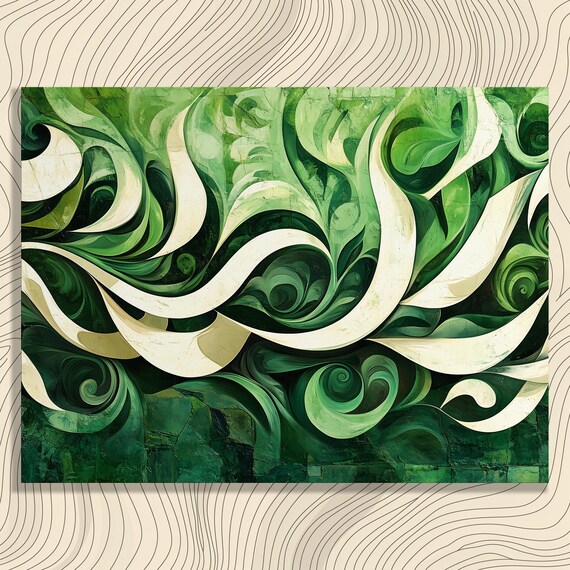 Abstract Green Swirl Canvas Wall Art Vibrant Energy Flow Harmony Balance Organic Beige Patterns Modern Dynamic Movement Surrealism