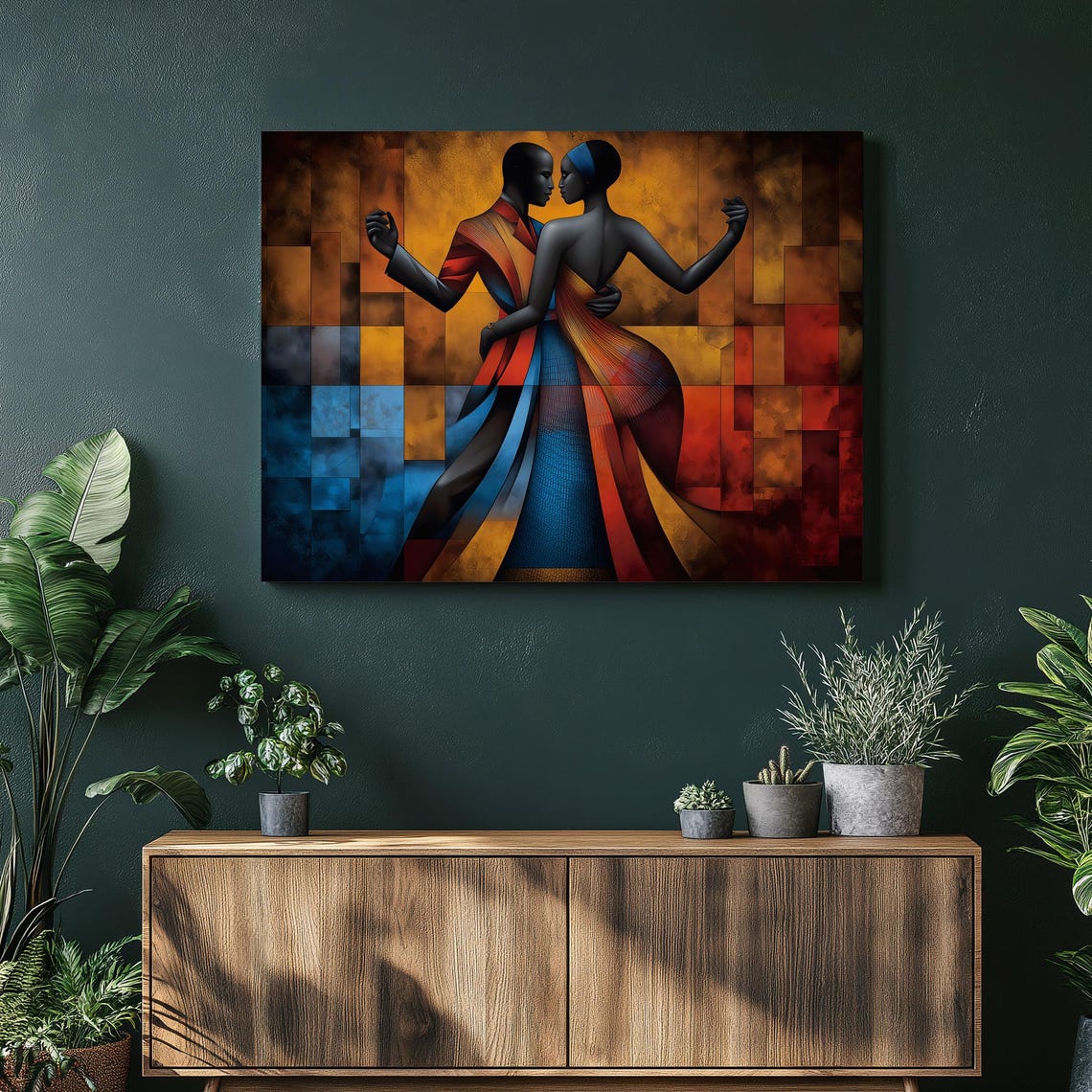 Geometric Dancing Couple Tango Lovers Colorful Abstract Poster