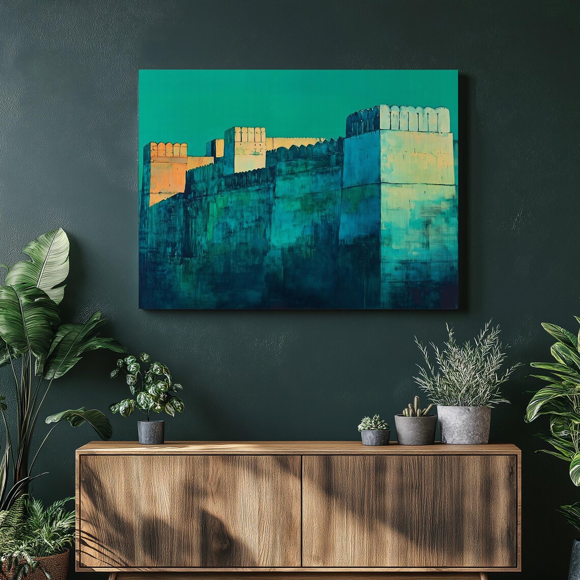 Red Gold Marble Abstract Fortress Castle Walls Modern Wall Art