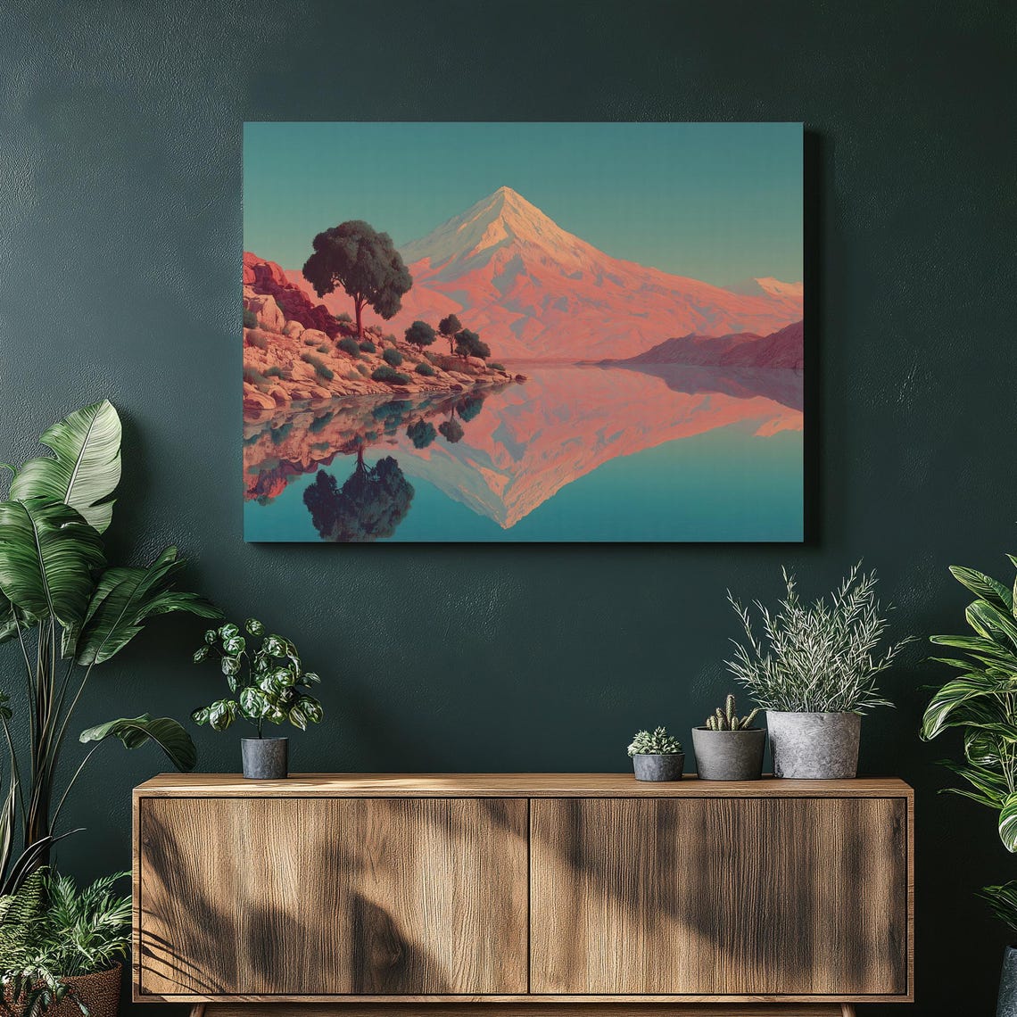 Serene Pastel Mountain Lake with Perfect Peak Reflection Poster