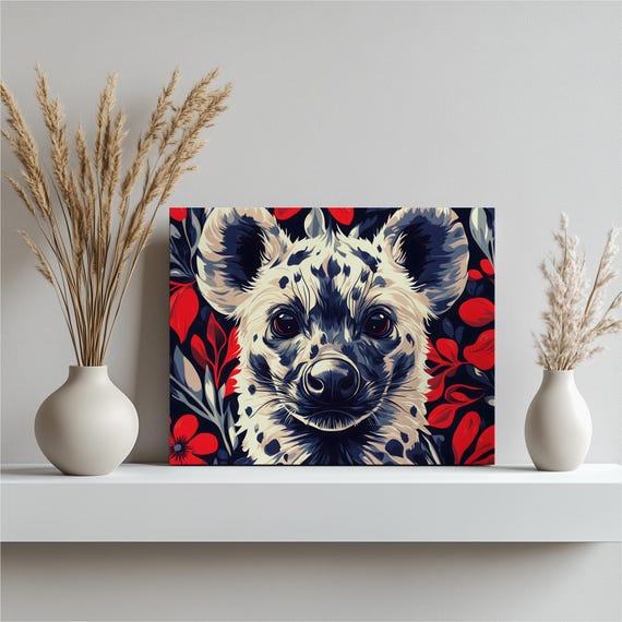 Hyena Portrait Canvas Wall Art Bold Floral Safari Animal Print