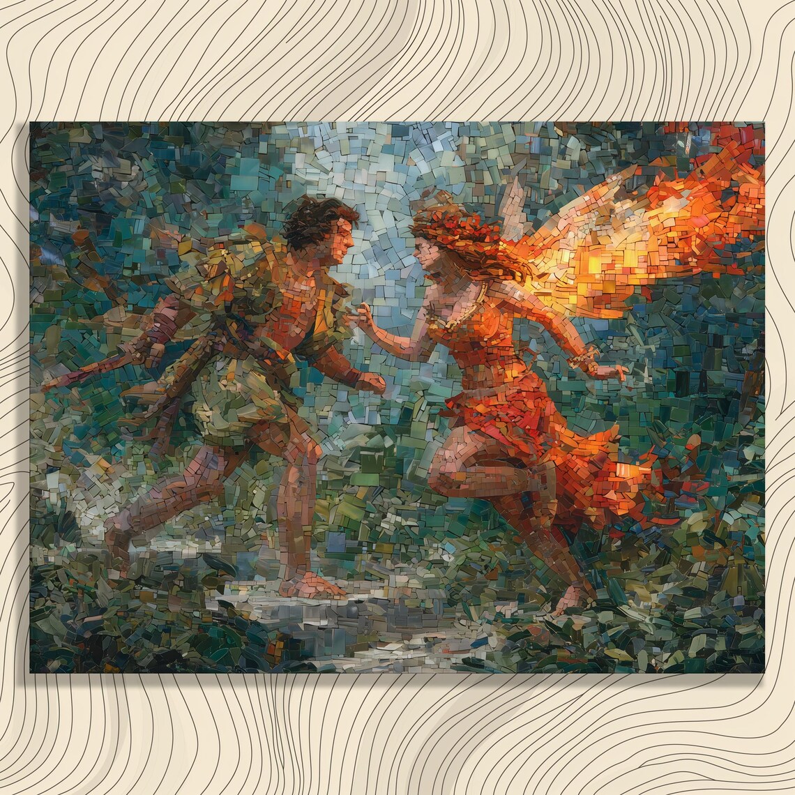 Enchanted Fairy Lovers Mosaic Dance Orange Teal Fantasy Art Poster