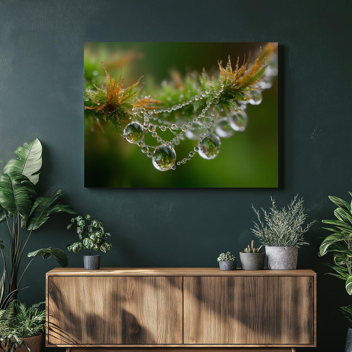 Morning Dew Drops on Spiderweb Macro Photography Nature Wall Art