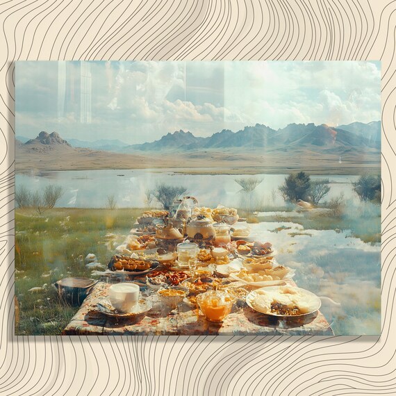Surreal Landscape Canvas Wall Art Abstract Surrealist Print Food Artwork Clouds In Painting Reflection Nature Decor