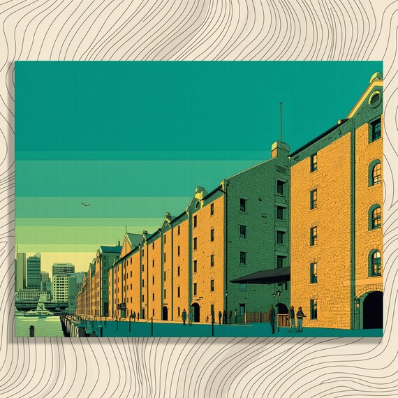 Stylized Cityscape Canvas Wall Art Modern Urban Skyline Print Historic Buildings Decor Green Beige Cubism Architecture Gift