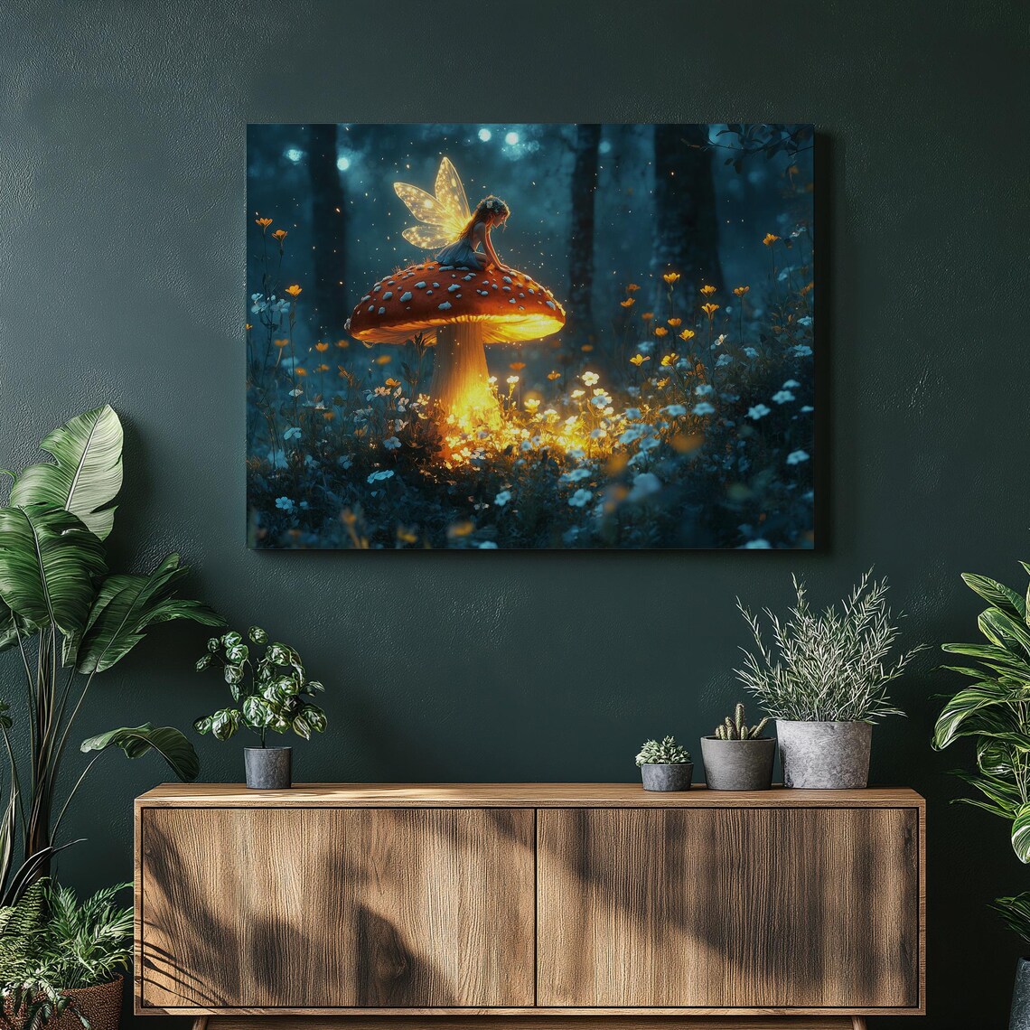 Whimsical Fairy Garden Art Print, Enchanted Mushroom