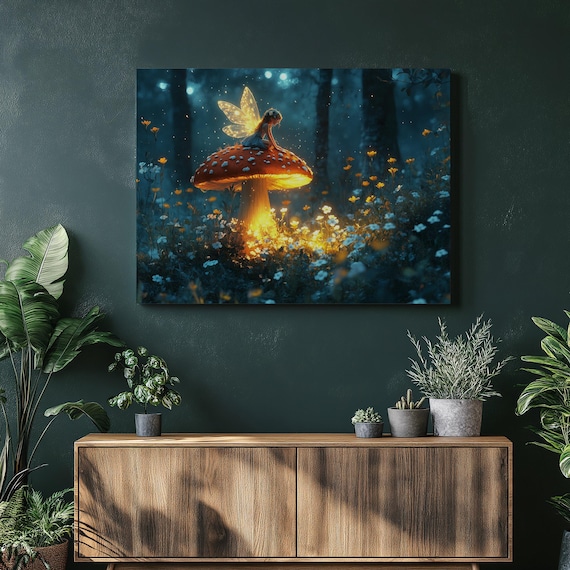 Whimsical Fairy Garden Art Print, Enchanted Mushroom