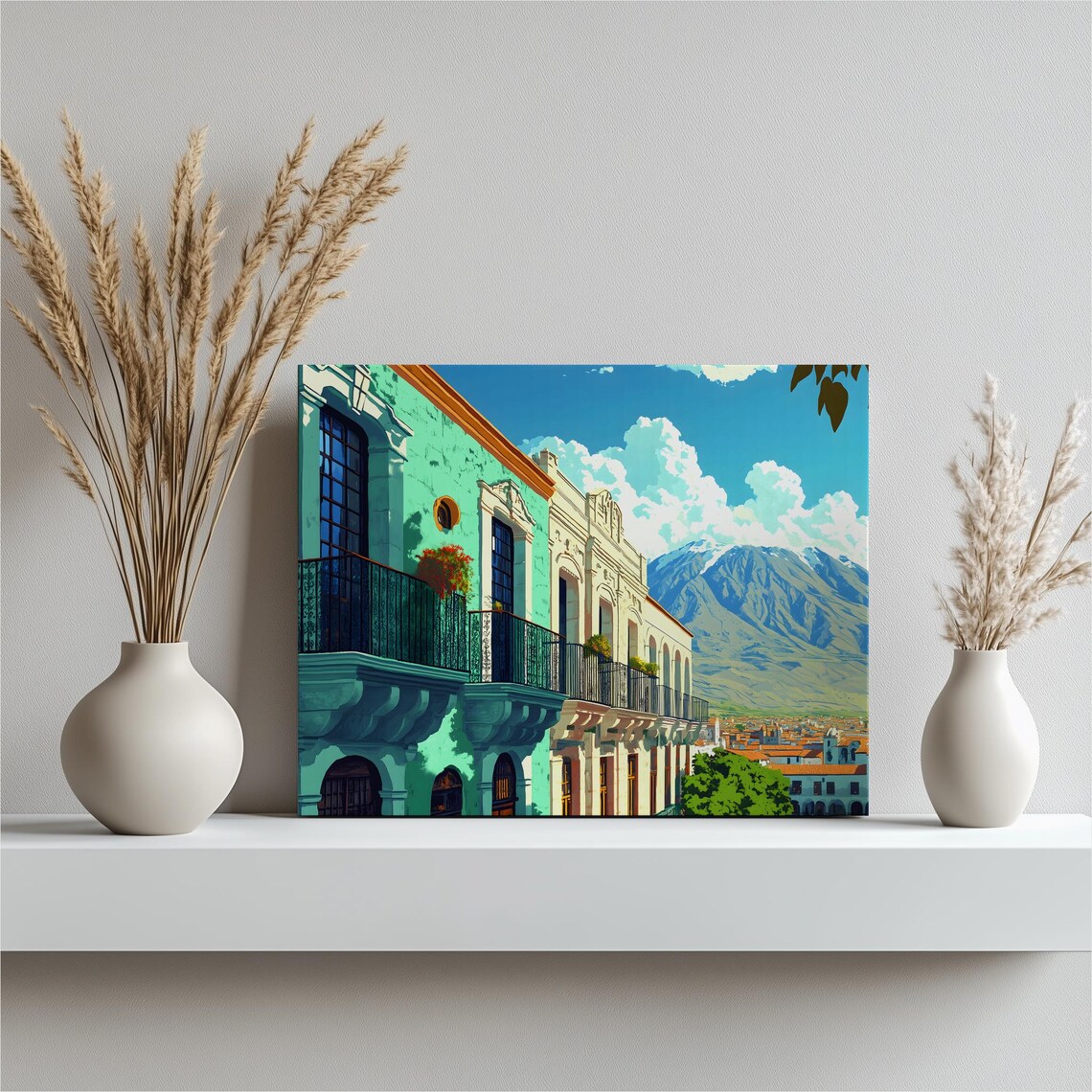 Arequipa Peru Colonial Balconies Andean Volcano City Travel Art Poster