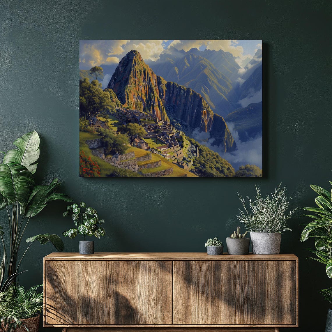 Peru Canvas Wall Art Detailed Oil Painting Of Inca Culture Cinematic Decor For Home Nostalgic Incan Heritage Large Machu Picchu Landscape