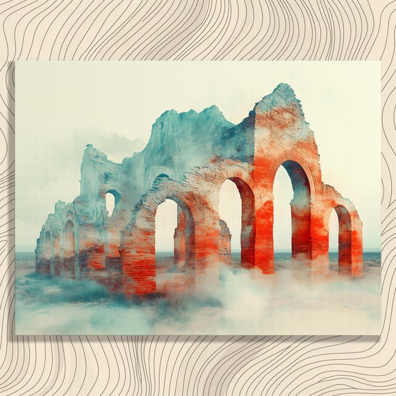Surreal Ruins Canvas Wall Art Abstract Mystical Desert Vista Painting Print Poster For Enchanted Decor Gift Ideal Collectors