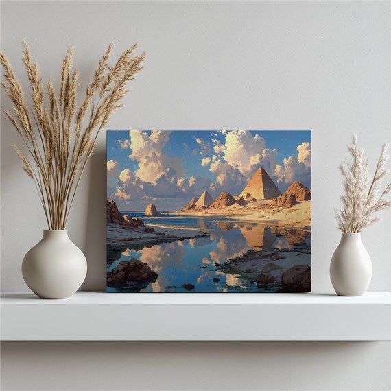Desert Pyramids Seaside Reflection Dreamy Coastal Landscape Poster