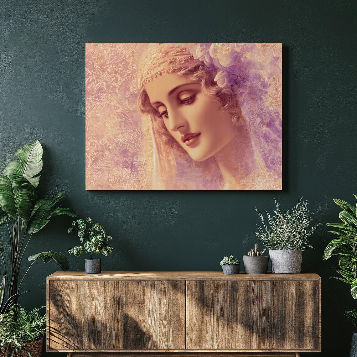 Veiled Woman Romantic Floral Soft Portrait Dreamy Wall Poster