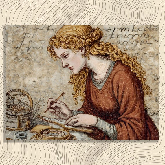 Medieval Scholar Astronomy Canvas Wall Art Vintage Illustration Astrolabe Science Decor Manuscript Cartography Print Academic