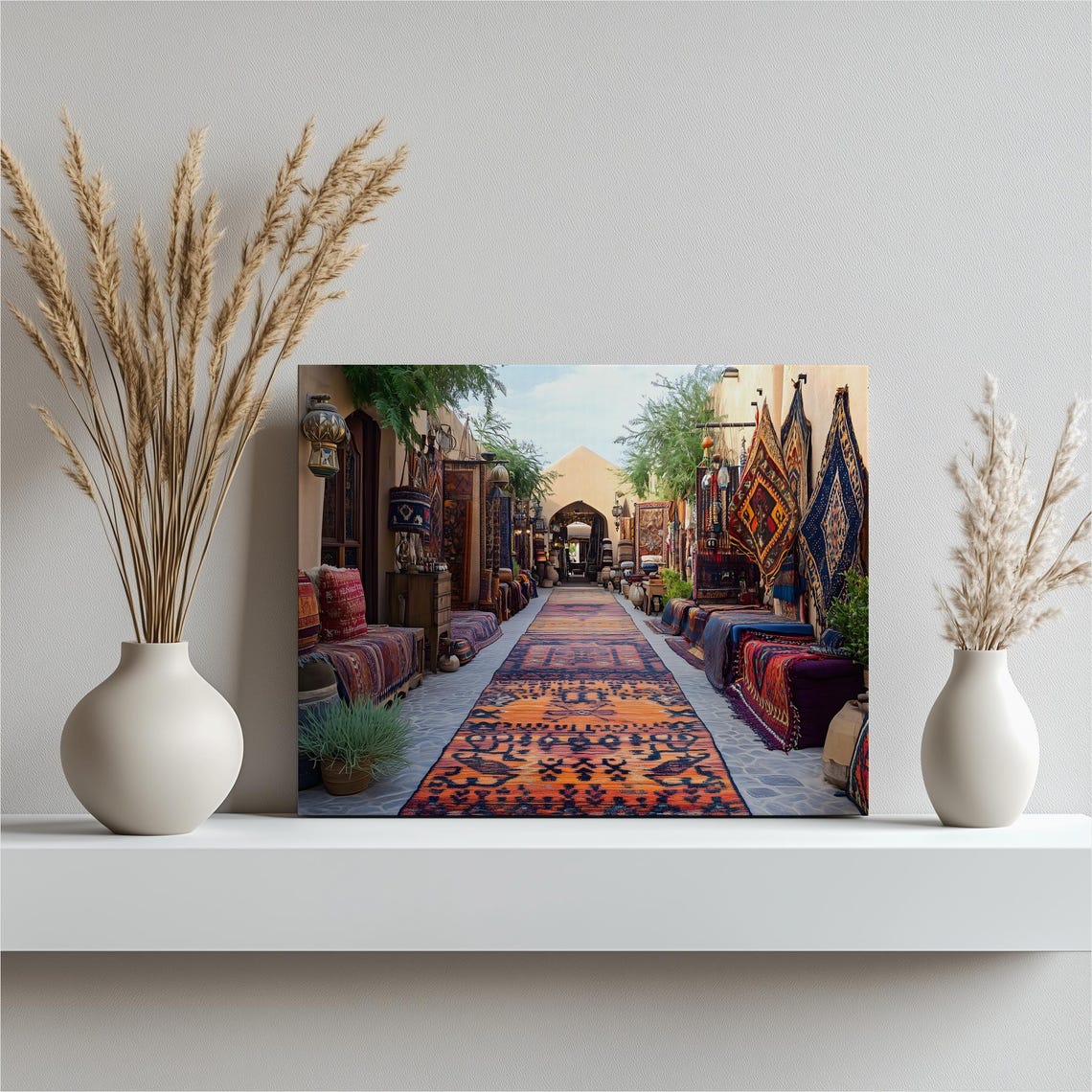 Colorful Middle Eastern Bazaar With Handwoven Rugs Scene Poster