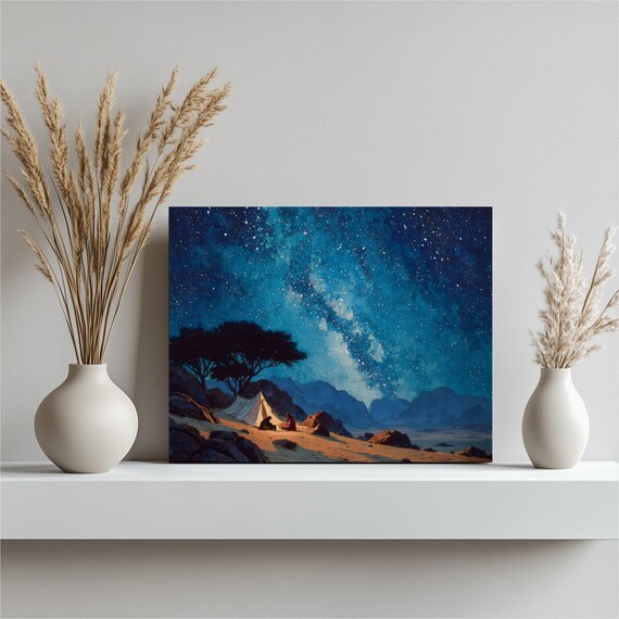 Milky Way Desert Camping Night Sky Tent Starry Landscape Art Poster