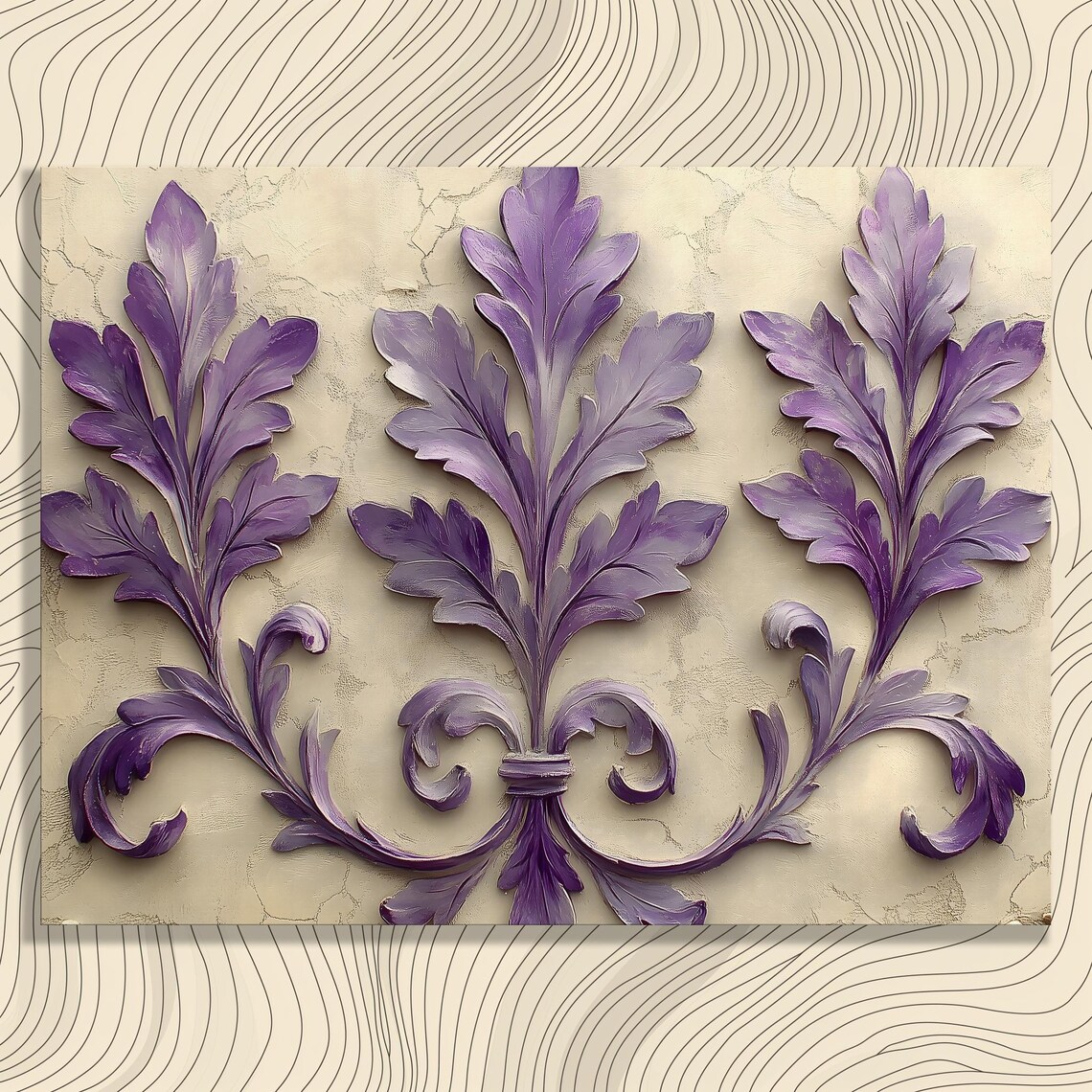 Elegant Purple Acanthus Leaf Relief Ornate Classic Pattern Wall Art