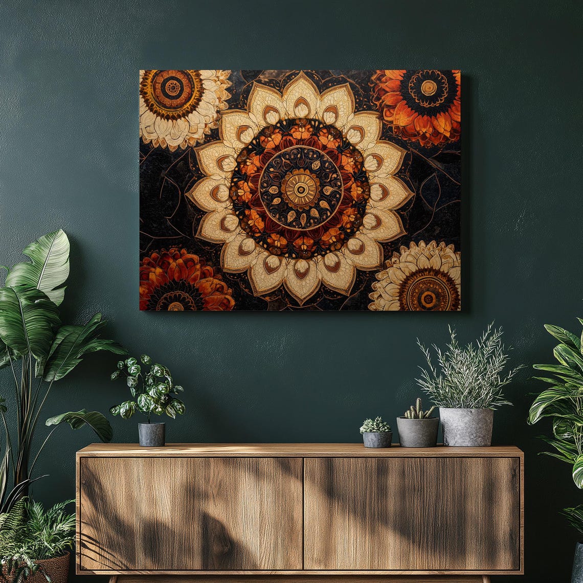 Floral Mandala Canvas Wall Art Intricate Geometric Rosette In Warm Brown And Beige Arabesque Pattern For Yoga Decor Meditation Space Gift