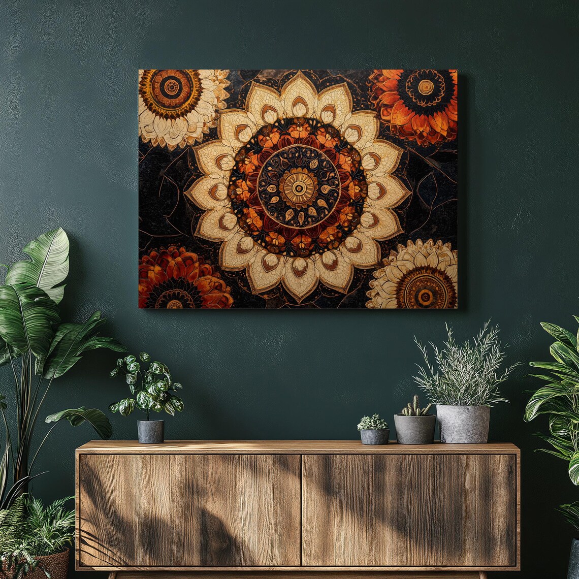 Floral Mandala Intricate Geometric Rosette Gold Bohemian Art Poster
