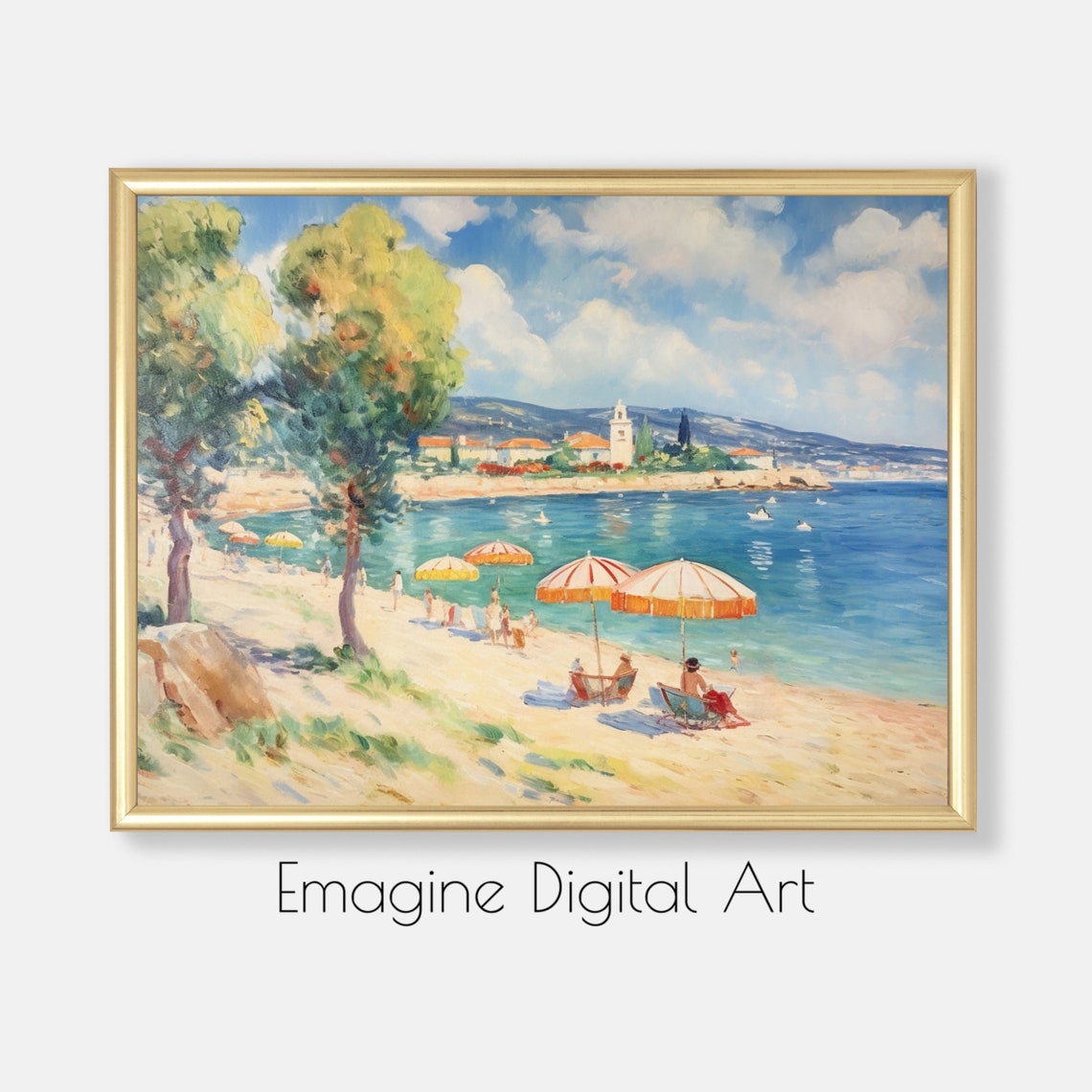 St Tropez Beach Umbrellas French Riviera Coastal Painting Poster