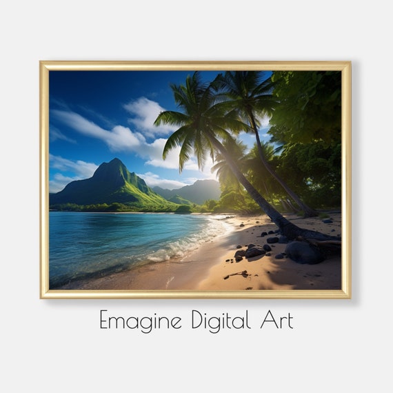 Art Tahitian Beach And Palm Trees Photo Tropical Wall Decor To Instantly Print Frame Tr24
