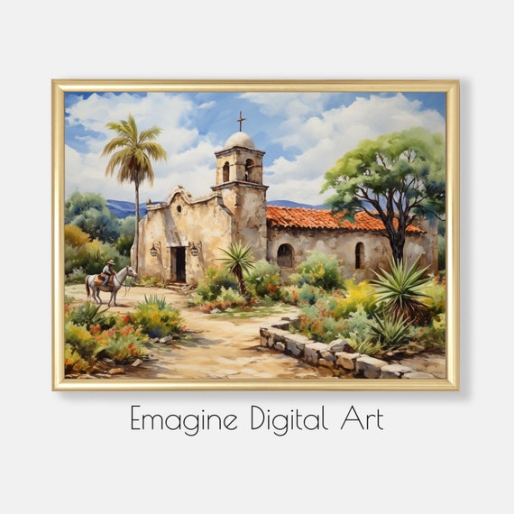 Art Mexican Hacienda Landscape Painting Southwest Wall Decor To Instantly Print And Frame Sw19